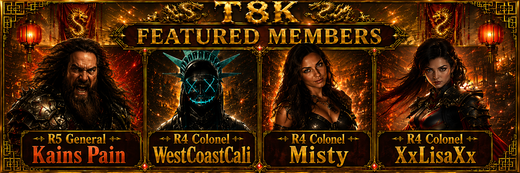 T8K featured members in Lands of Jail: R5 General Kains Pain, R4 Colonel WestCoastCali, R4 Colonel Misty, and R4 Colonel XxLisaXx